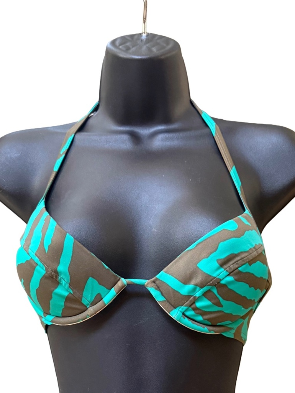 Victoria's Secret Zebra Print Halter Bikini Top Teal Brown